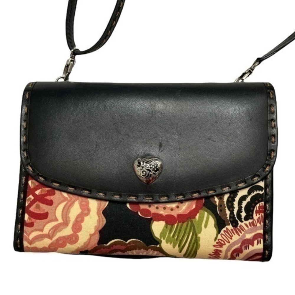 Brighton leather fabric floral crossbody organizer bag